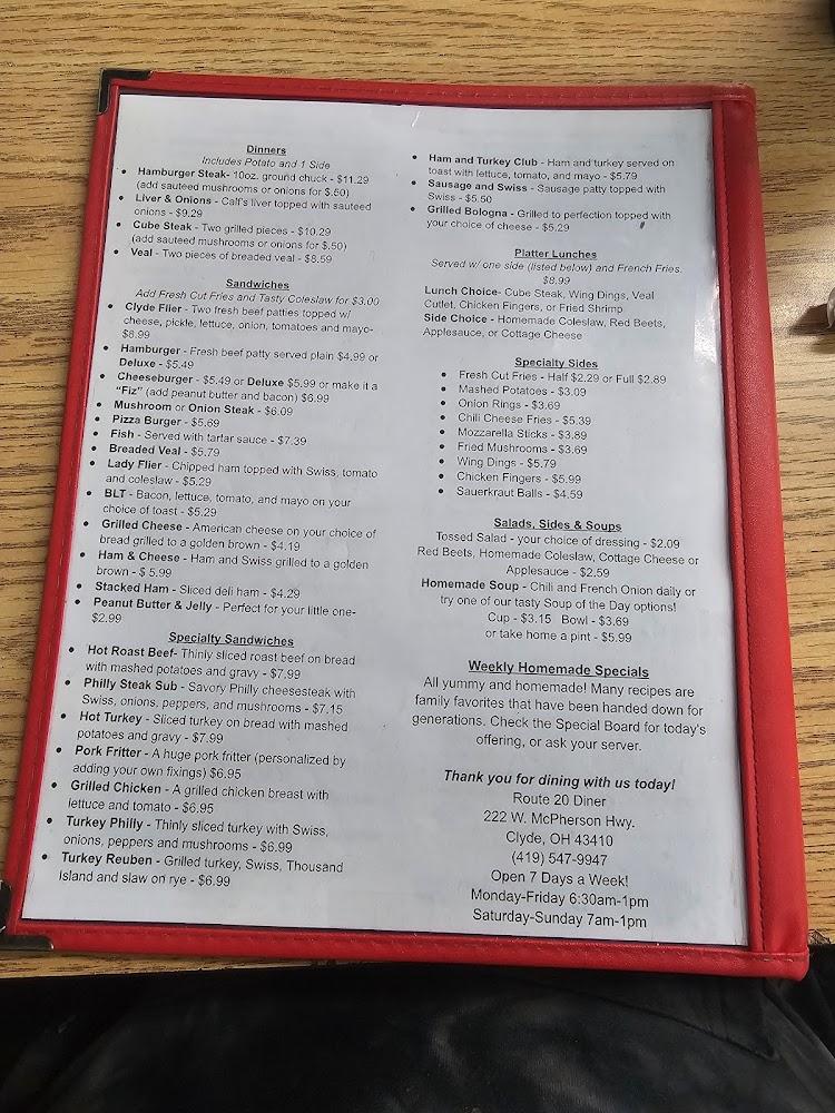 Route 20 Diner - Clyde, OH Menu image 1