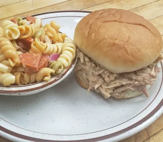 Shredded Turkey Sandwich and Pasta Salad